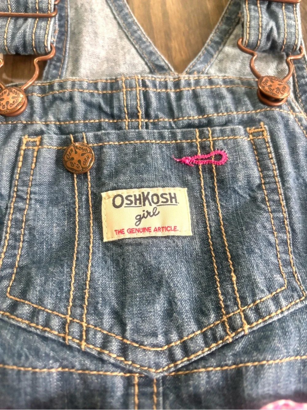 Osh Kosh B’Gosh Denim W/ Pink Gingham Bib Overall Jumper Dress Ruffle Tier- 4T